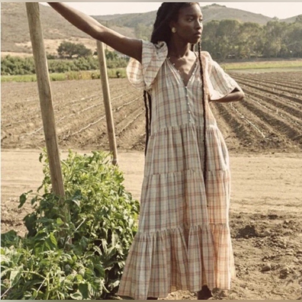 The Great. The Iris Dress In Washed Rose Plaid Size0 $395.00 Tiered